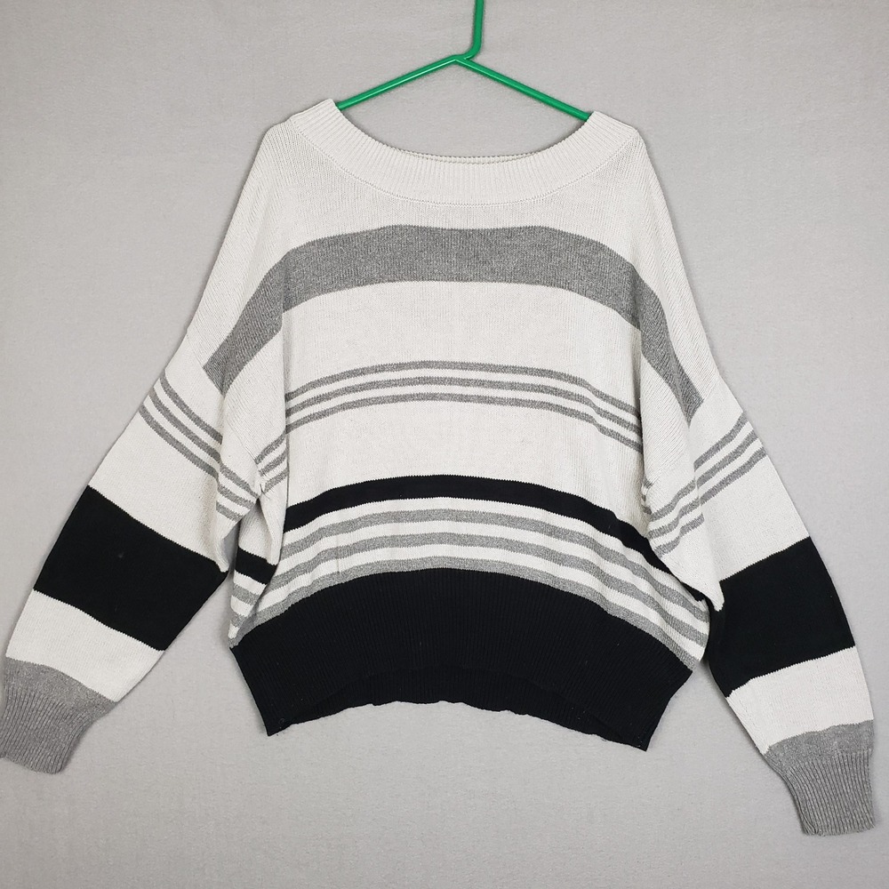 Lucky Brand Size XXL Colorblock Stripe Sweater Neutral Gray Black Relaxed Casual